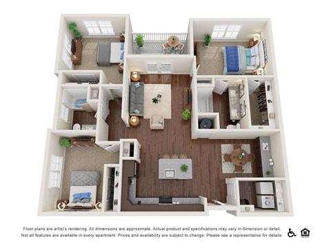 Floor plan for 3 beds, 2 baths, 1429 sqft
